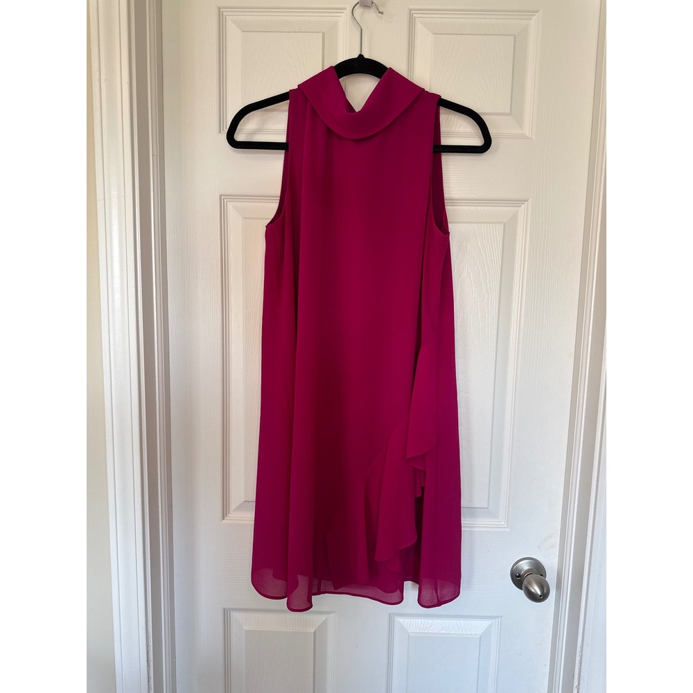 Vince Camuto Magenta Pink Chiffon Ruffle Shift Dress Sleeveless Mini Cocktail